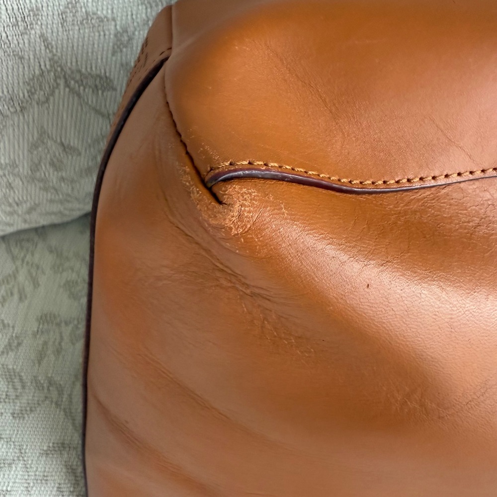 Rebecca Minkoff Cognac Brown Leather Perforated Laser Cut Tote Bag Shoulder Bag - Picture 12 of 13